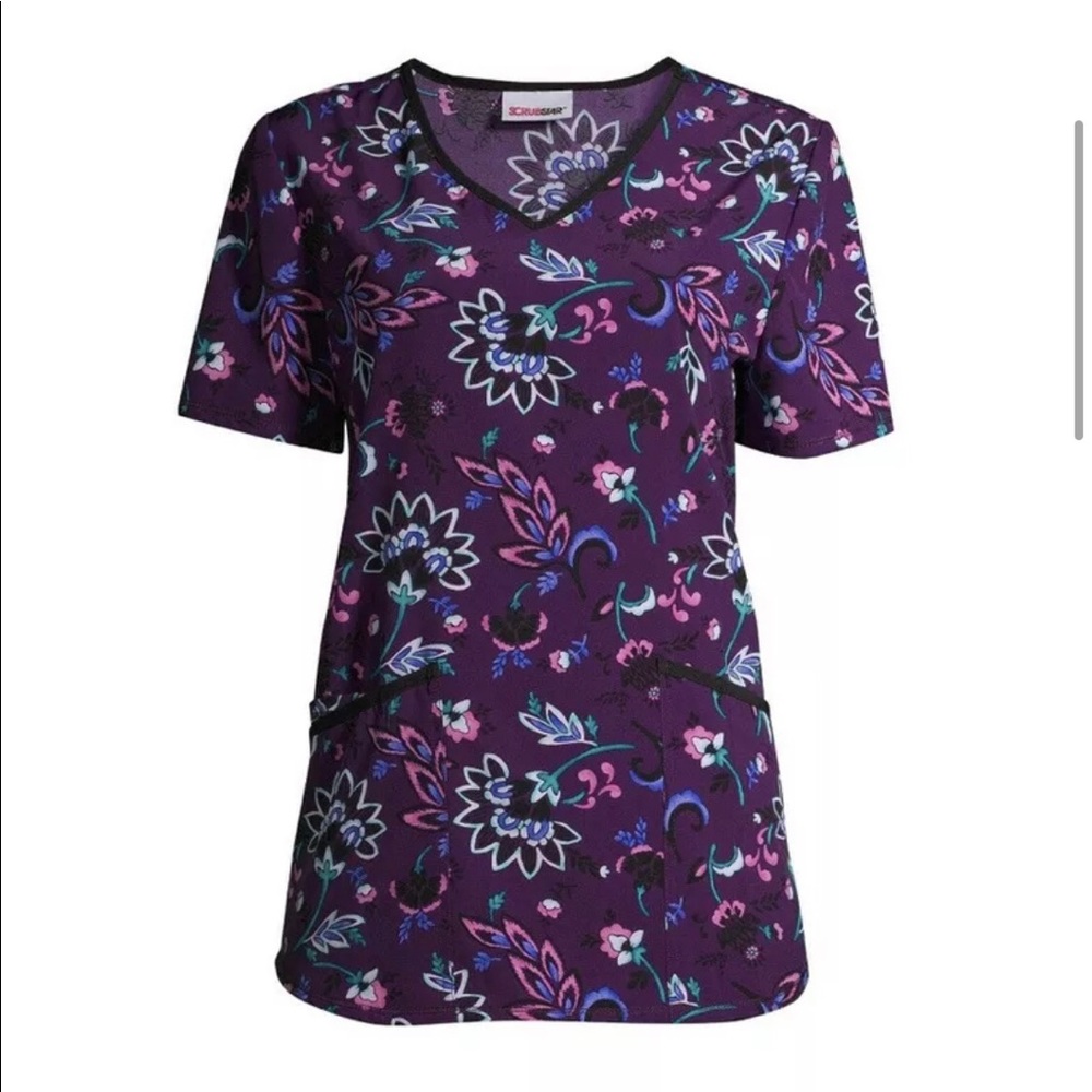 Scrub Star womens Top Purple Floral Size M Light Weight New